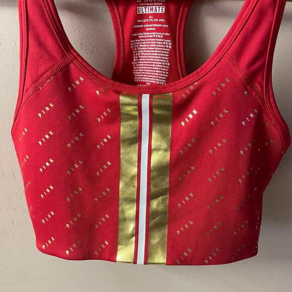 PINK Victoria’s Secret Red/Gold/White Sports Bra Size M EUC - Picture 5 of 7
